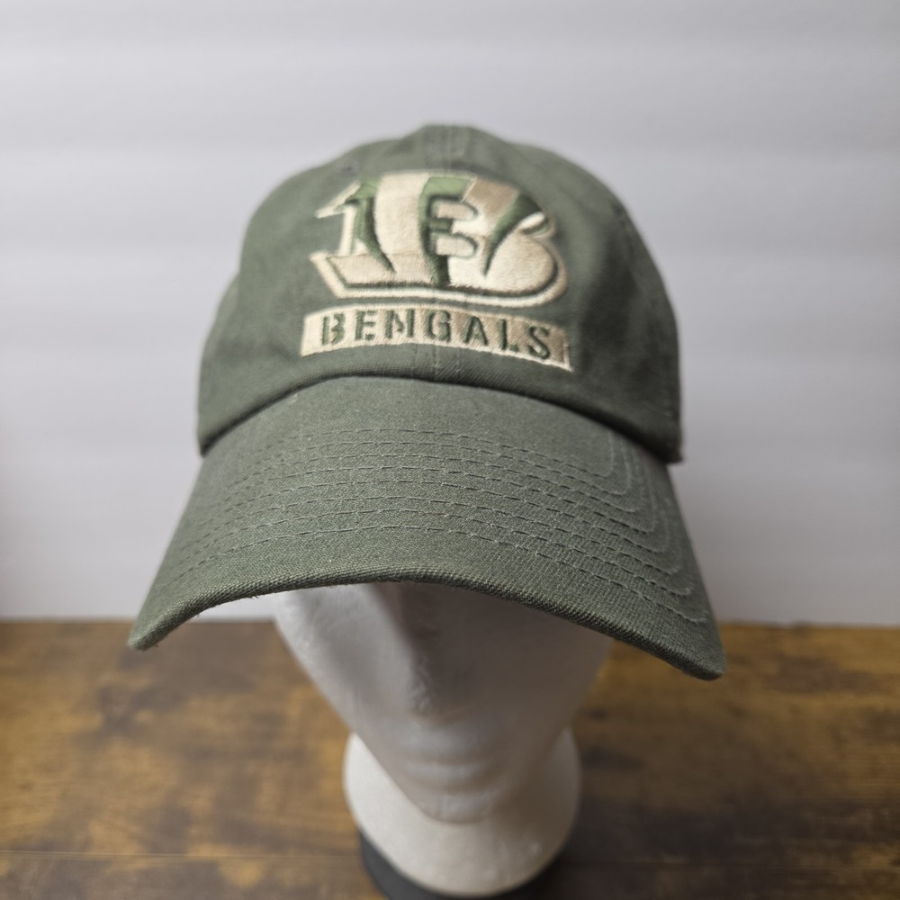 Cincinnati Bengals NFL Team Apparel Olive Green Camo Logo Dad Hat Cap Strapback